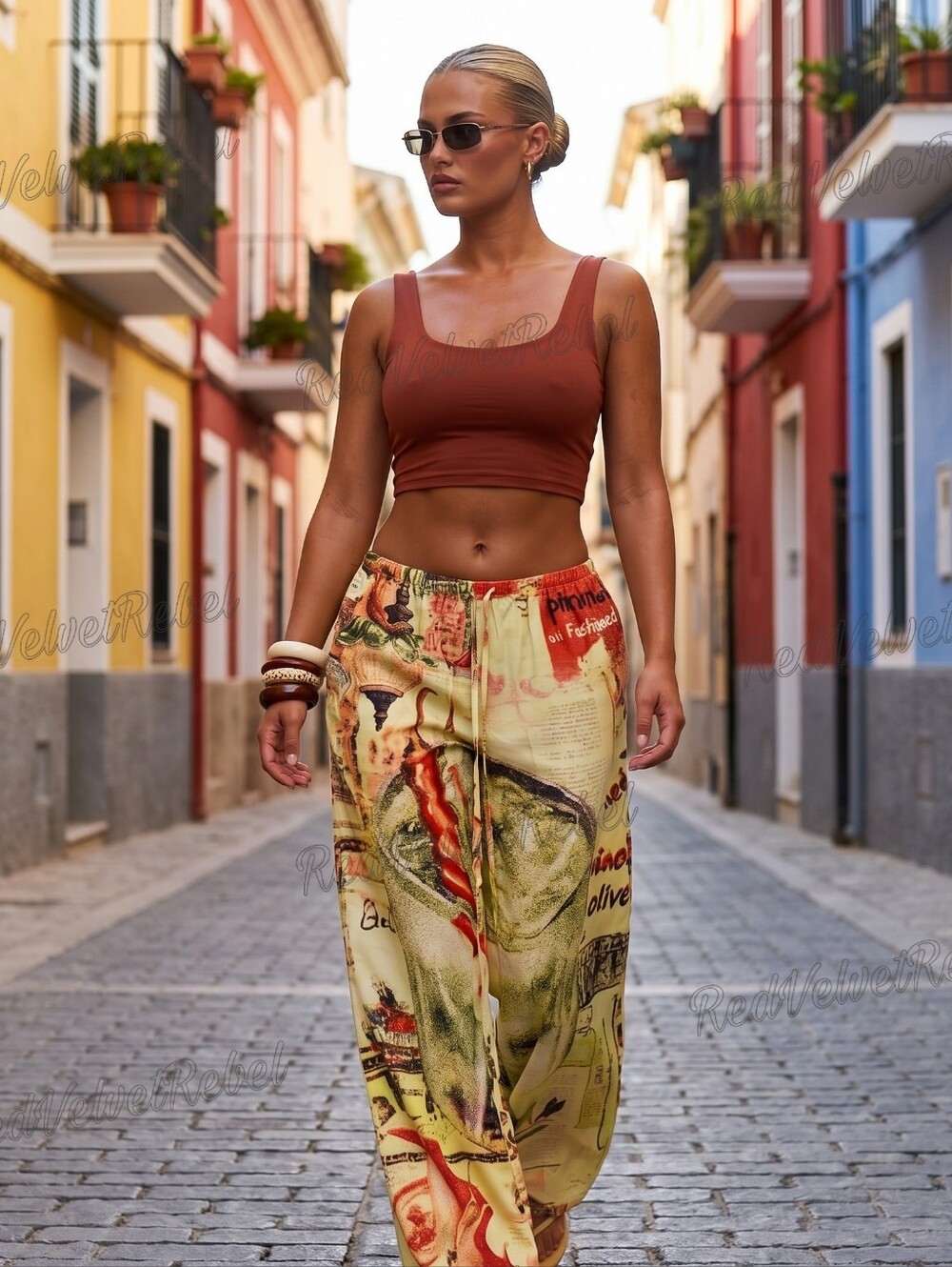 NWT Boho Tropical Linen Printed Tie Waist Wide Leg Summer Ibiza Trousers - Picture 3 of 7